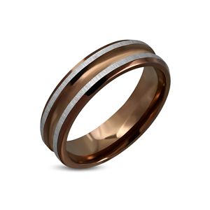 Chocolate Brown Ion-plated Steel Ring with Grooves - NRM088